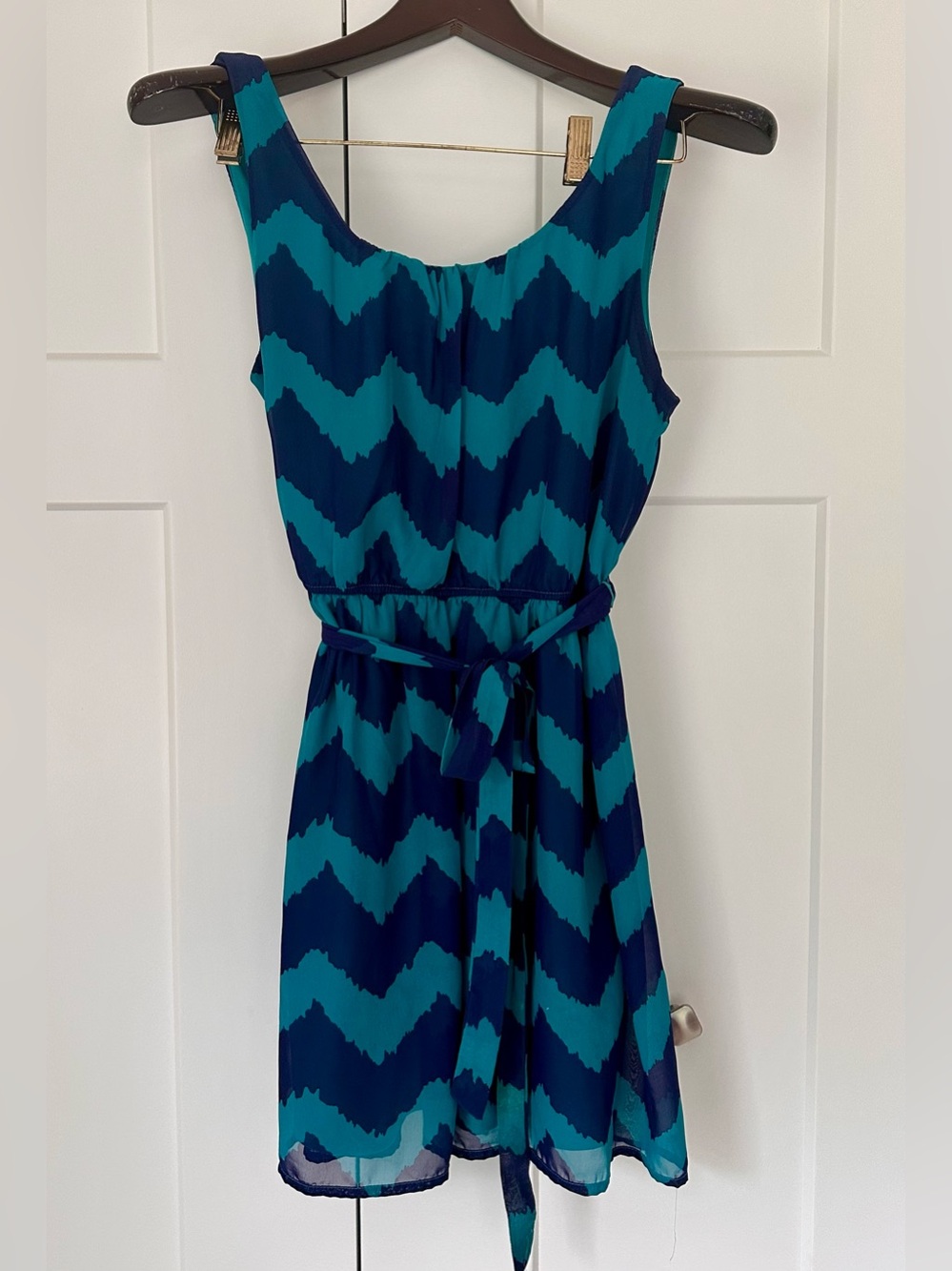 Lily Rose Teal‎ and Navy Chevron Belted Sundress